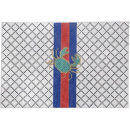 Blue Crab on Lattice Clutch Painted Canvas Vallerie Needlepoint Gallery - 1