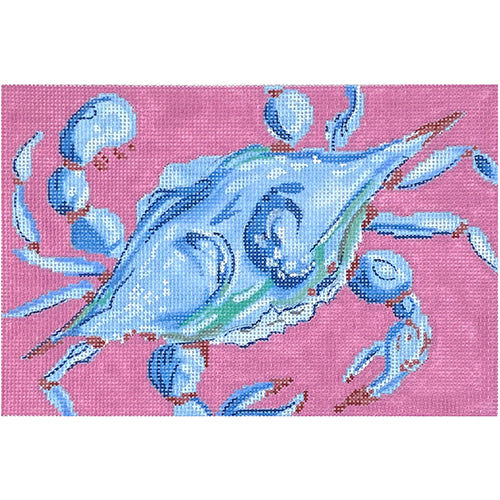 Blue Crab on Pink Clutch Painted Canvas Two Sisters Needlepoint - 1
