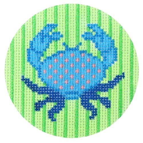 Blue Crab round Painted Canvas Two Sisters Needlepoint