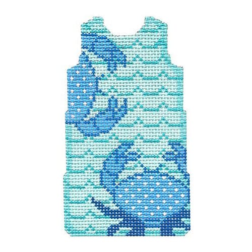 Blue Crabs on Waves Mini Shift on 18 Painted Canvas Two Sisters Needlepoint - 1