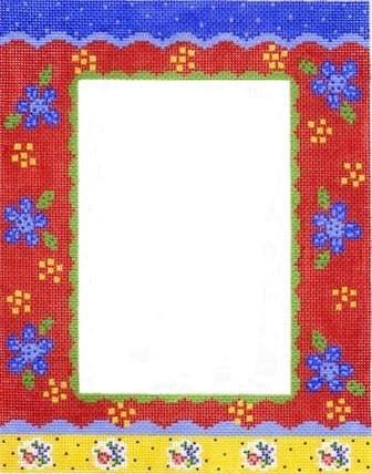 Blue Dot / Flower Frame Painted Canvas Cooper Oaks Design