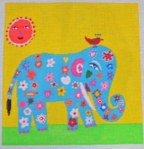 Blue Elephant Painted Canvas Birds of a Feather - 1