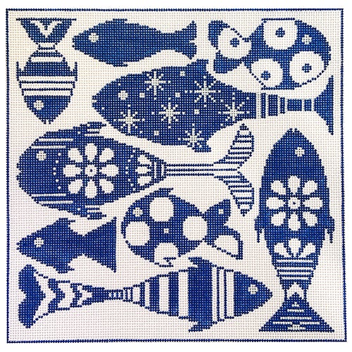 Blue Fish Montage Painted Canvas Alice Peterson Company - 1