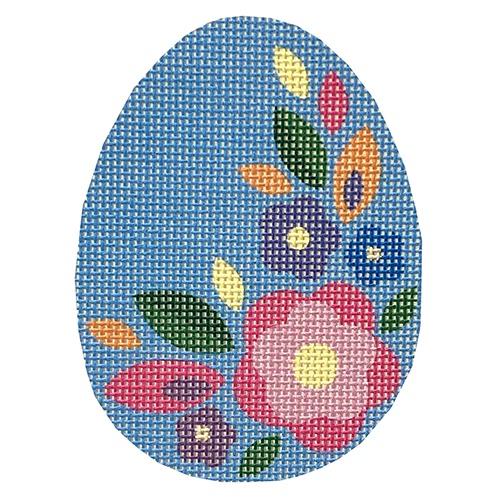 Blue Floral Egg Painted Canvas Pepperberry Designs - 1