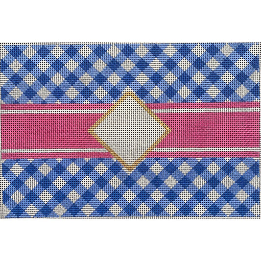 Blue Gingham Mono Clutch TSN Painted Canvas Two Sisters Needlepoint 