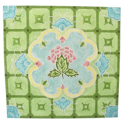 Blue & Green Tiles Painted Canvas The Plum Stitchery
