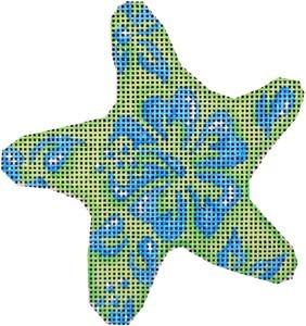 Blue / Lime Hibiscus Starfish Ornament Painted Canvas Associated Talents 
