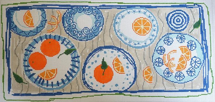 Blue Plate Bolster Painted Canvas Pippin - 1
