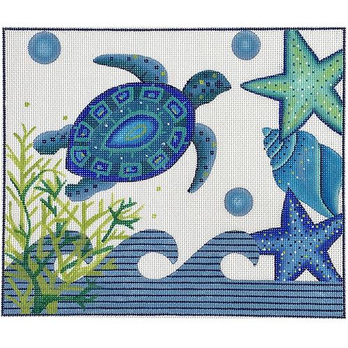 Blue Sea Turtles & Shells Painted Canvas Alice Peterson Company