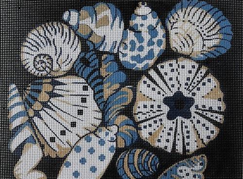 Blue Shells Small Painted Canvas All About Stitching/The Collection Design