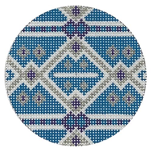 Blue & Silver Geometric Round #4 Painted Canvas Danji Designs