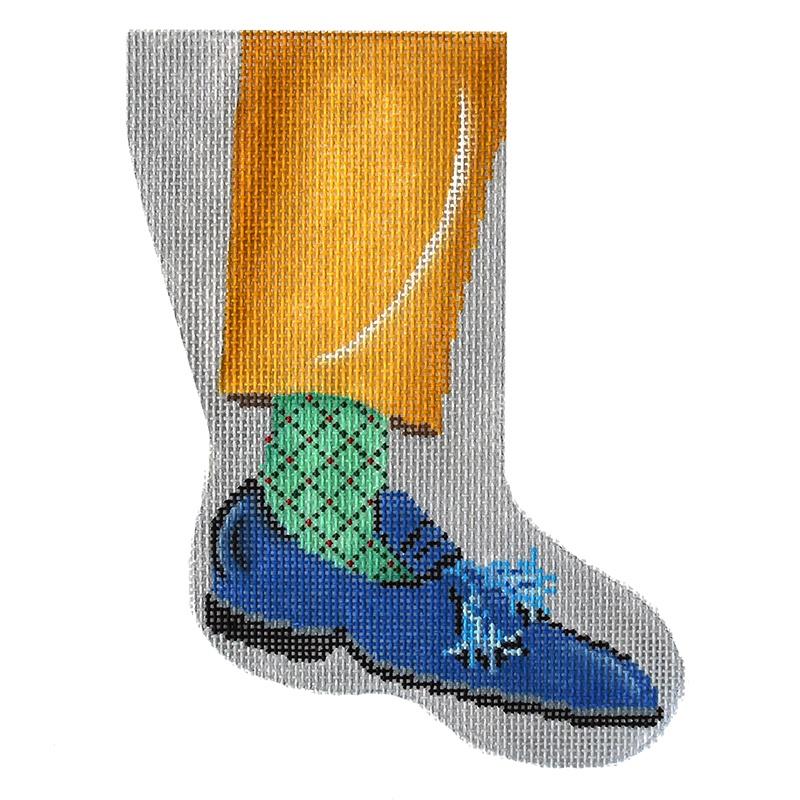 Blue Suede Loafer Mini Sock Painted Canvas Patti Mann - 1