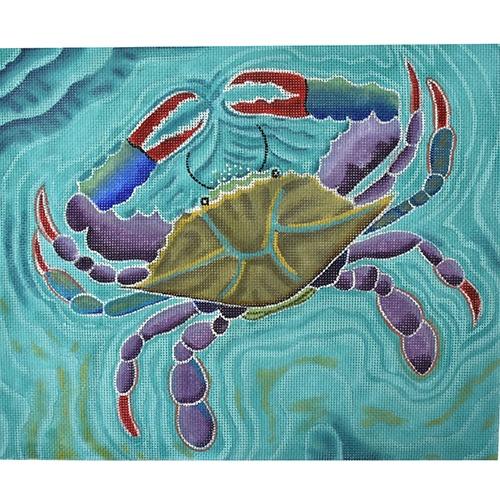 Blue Swimmer Painted Canvas Purple Palm Designs - 1