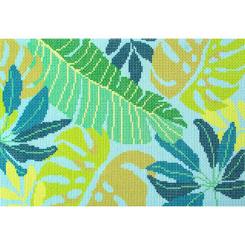 Blue Tropical Printed Canvas Needlepoint To Go
