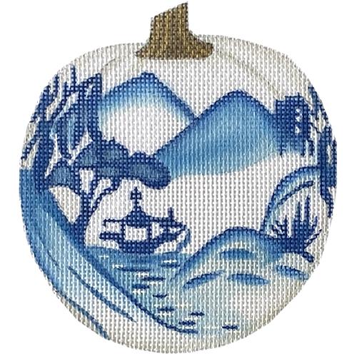 Blue & White Pumpkin Mountains Painted Canvas All About Stitching/The Collection Design - 1