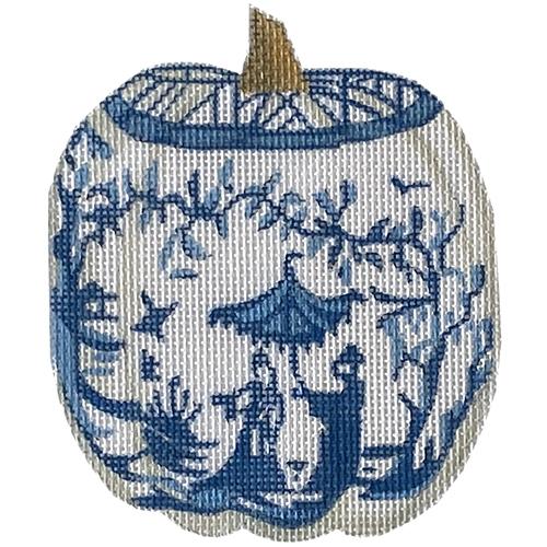 Blue & White Pumpkin - Parasol Painted Canvas All About Stitching/The Collection Design