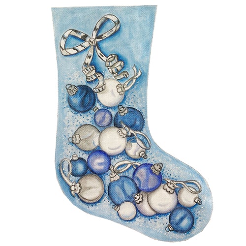 Blue White & Silver Ornament Stocking Painted Canvas Chris Lewis Distributing - 1