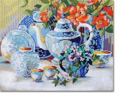 Blue & White Tea Time Painted Canvas CBK Needlepoint Collections - 1