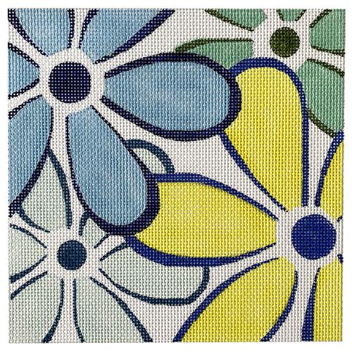 Blue & Yellow Daisies Painted Canvas Vallerie Needlepoint Gallery - 1