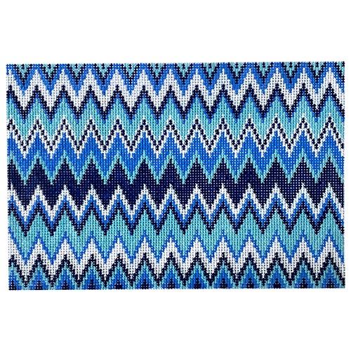 Blue ZigZag Clutch Painted Canvas Anne Fisher Needlepoint LLC