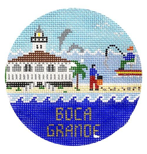 Boca Grande Fisherman Round Painted Canvas Doolittle Stitchery - 1
