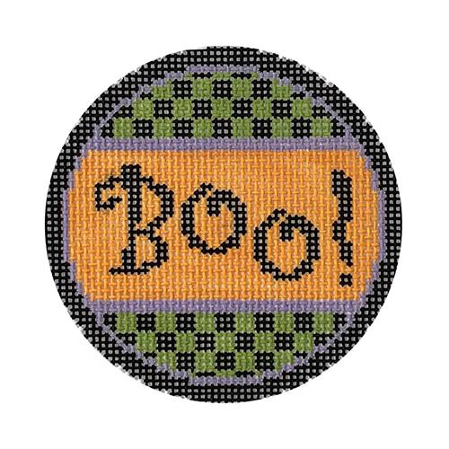 Boo! Green Checkered Round Painted Canvas CanvasWorks - 1