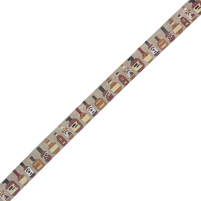 Bourbon Bottles Belt Short Painted Canvas Elm Tree Needlepoint - 1