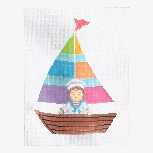 Boy in a Boat Painted Canvas A Stitch in Time - 1