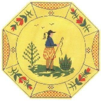 Boy Quimper Plate Painted Canvas Cooper Oaks Design - 1