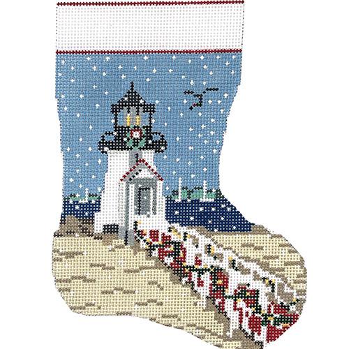 Brant Point Lighthouse Mini Stocking Painted Canvas Needle Crossings - 1