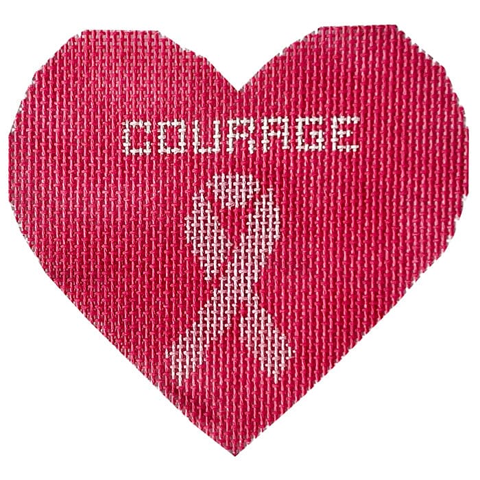 Breast Cancer Heart Ornament Painted Canvas Susan Battle Needlepoint - 1