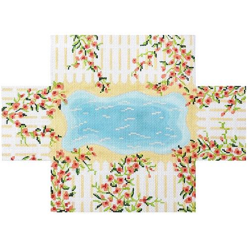 Brick Rose Picket Fence w/ Beach Painted Canvas Kate Dickerson Needlepoint Collections - 1
