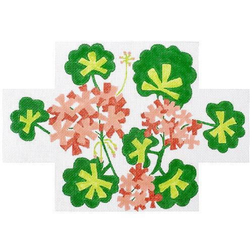 Brick - Salmon Geraniums Painted Canvas Kate Dickerson Needlepoint Collections