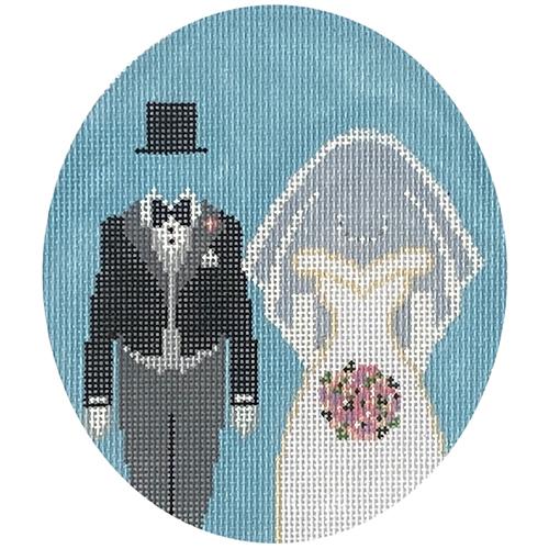 Bride and Groom Oval Painted Canvas The Meredith Collection - 1