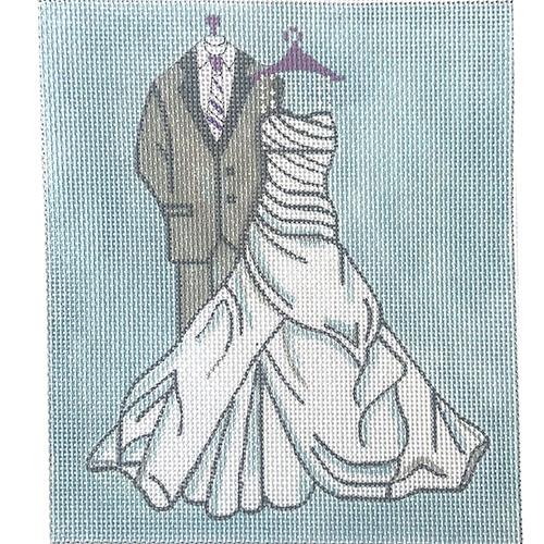 Bride & Groom Outfits Wedding Dress & Tuxedo Painted Canvas Alice Peterson Company - 1