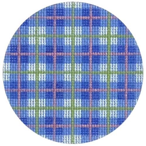 Bright Disk Letter - Madras Plaid - Blue, Lime, Bubblegum Pink Painted Canvas Kate Dickerson Needlepoint Collections