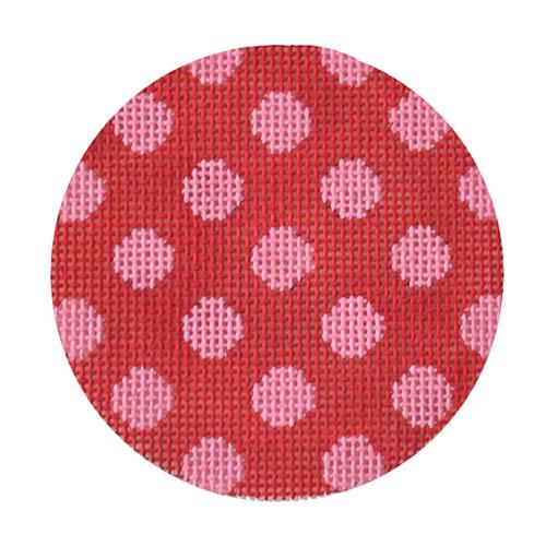 Bright Disk Letter Red w/ Pink Polka Dots Painted Canvas Kate Dickerson Needlepoint Collections