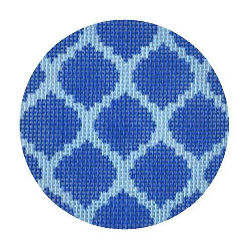 Bright Disk Letter Royal & Sky Blue Quatrefoil Damask Painted Canvas Kate Dickerson Needlepoint Collections - 1