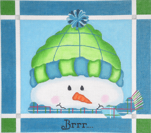 "Brrr" Green & Blue Snowman Painted Canvas Pepperberry Designs