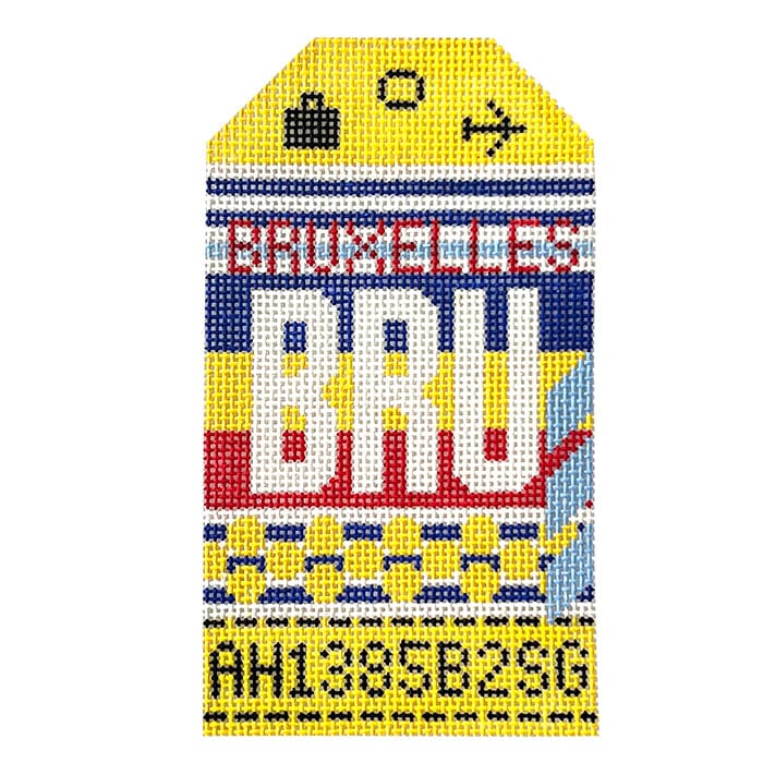 Bruxelles BRU Travel Tag Painted Canvas Hedgehog Needlepoint