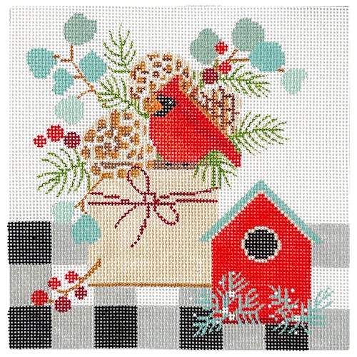 Buffalo Check Cardinal Painted Canvas Vallerie Needlepoint Gallery - 1