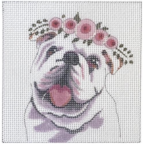 Bulldog with Floral Crown Painted Canvas Colors of Praise - 1