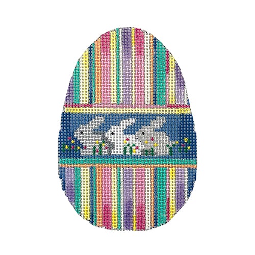 Bunnies on Hoppy Stripes Egg Painted Canvas Associated Talents