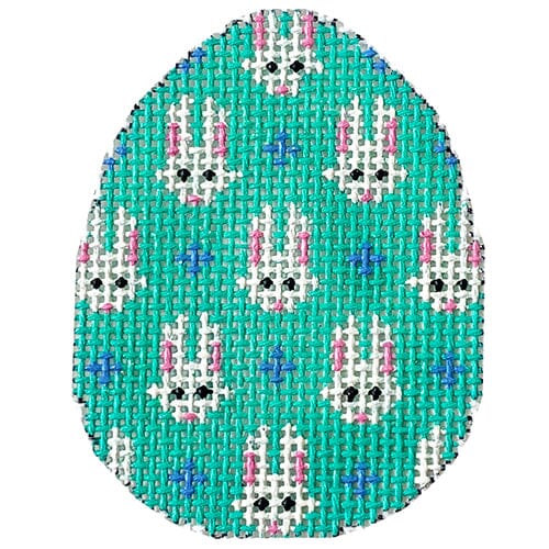 Bunnies on Turquoise Mini Egg Painted Canvas Associated Talents
