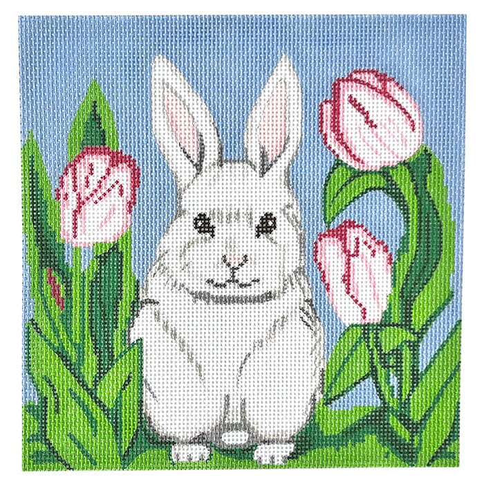 Bunny 2 Part Pillow Painted Canvas Susan Battle Needlepoint - 1