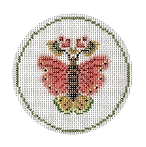 Butterfly Round Pink & Green Painted Canvas CanvasWorks - 1
