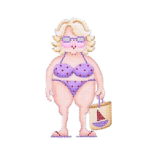 By the Sea Roxie the Beach Babe in Purple Swimsuit Painted Canvas Burnett & Bradley - 1