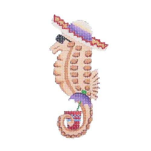 By the Sea Seahorse in Hat with Drink Painted Canvas Burnett & Bradley - 1