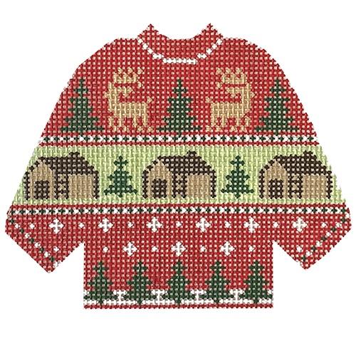 Cabins Sweater Ornament Painted Canvas Silver Needle - 1