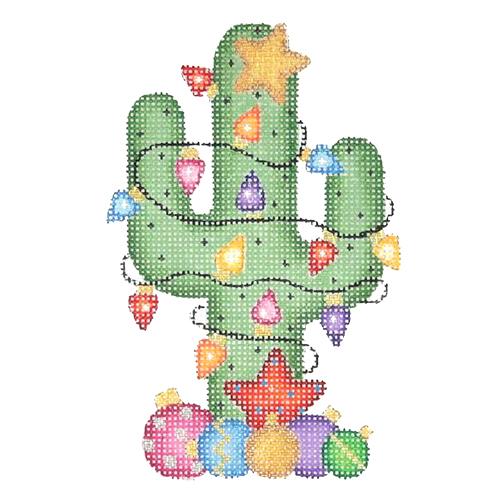 Cactus Decorated for Christmas Painted Canvas Burnett & Bradley - 1